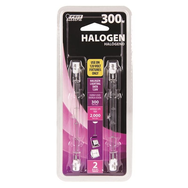Feit Electric Feit 300 W T3 Tubular Halogen Bulb 4500 lm Warm White 2 pk BPQ300T3/CL2TRP - main
